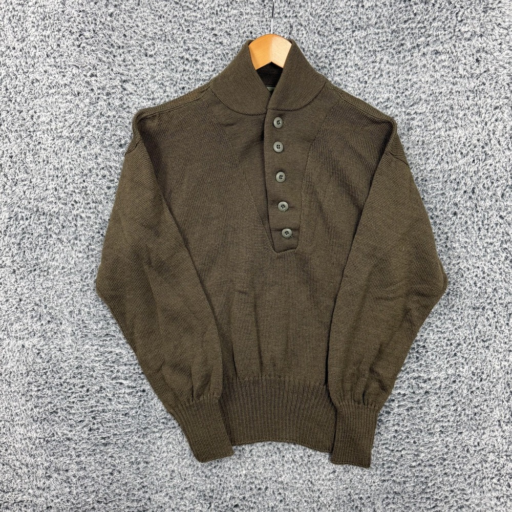Vintage Army Commando Sweater Mens Large OD Green Wool Henley Mock Neck